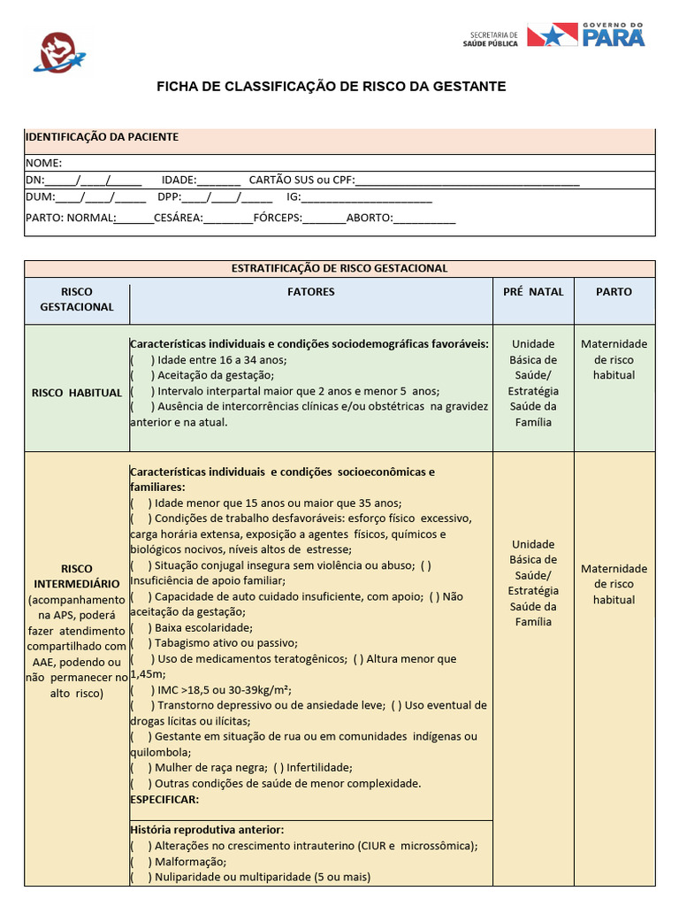 Classificação de Risco Gestacional | PDF | Gravidez | Sistema de saúde