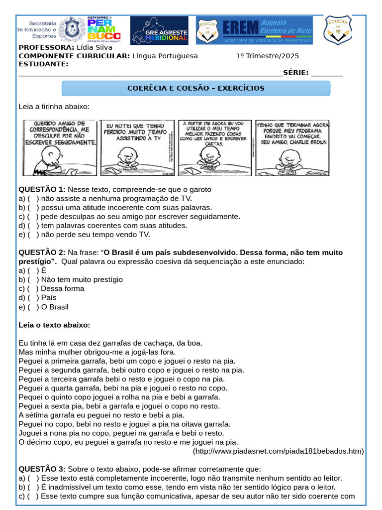 Exercícios de Coesão e Coerência Textual | PDF