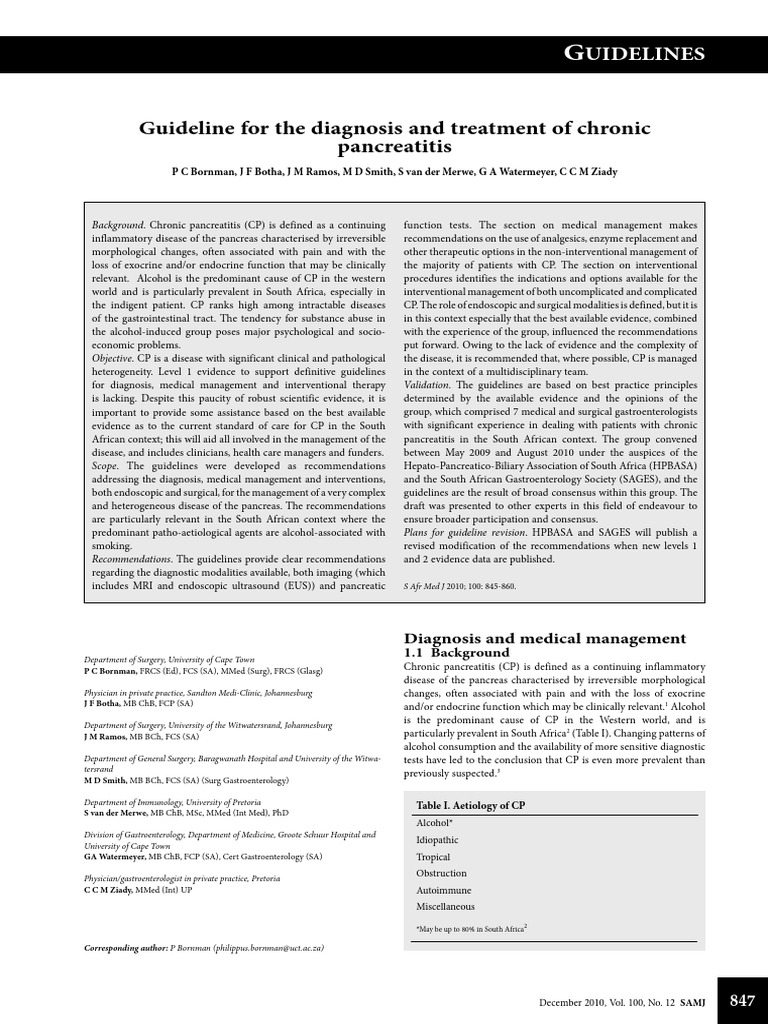 Chronic Pancreatitis SAMJ Dec 2010 | PDF | Pancreas | Analgesic