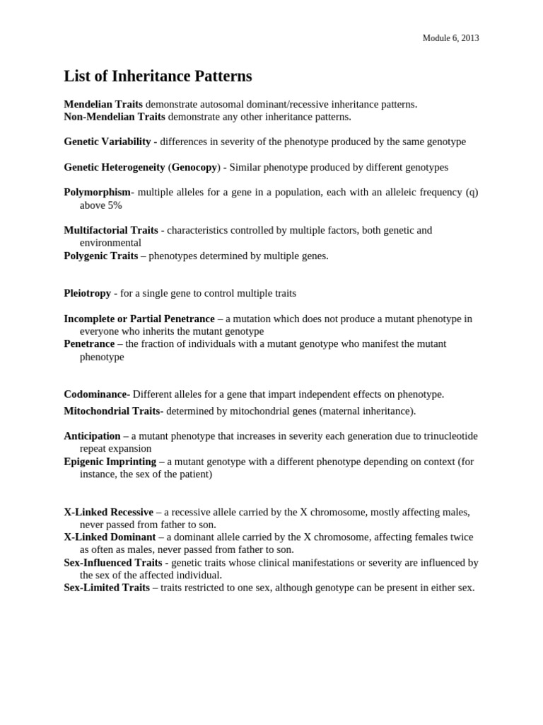 Inheritance Patterns and Genetic Traits | PDF