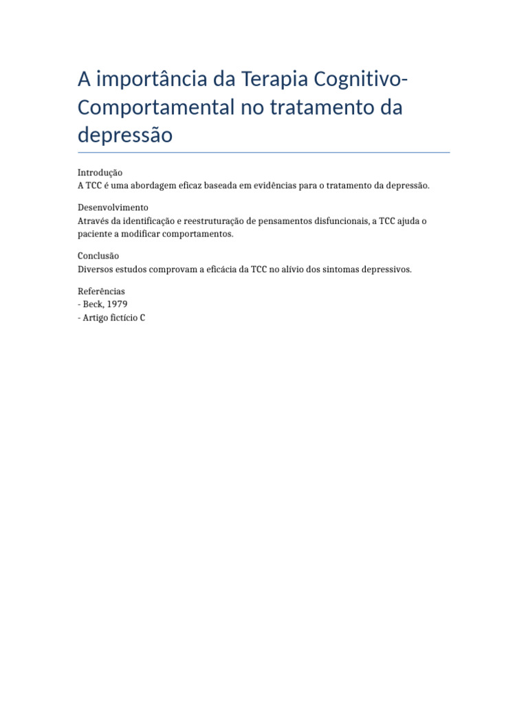 Eficácia da TCC no Tratamento da Depressão | PDF