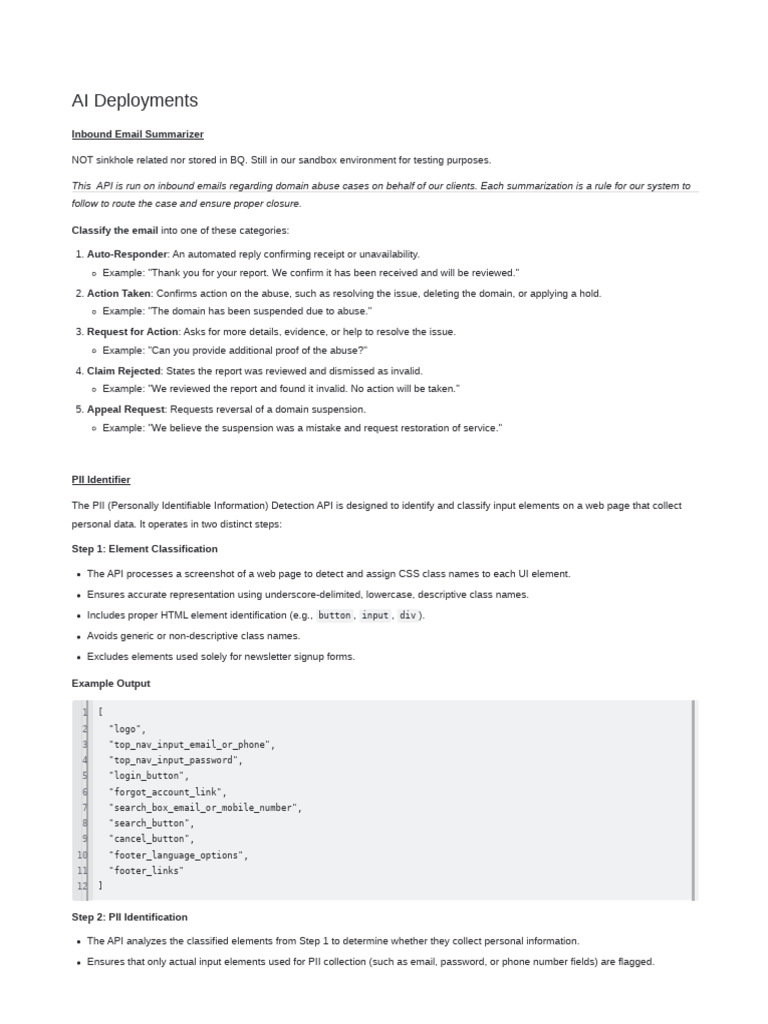 AI Email & PII Detection APIs | PDF | Email Spam | Information Technology