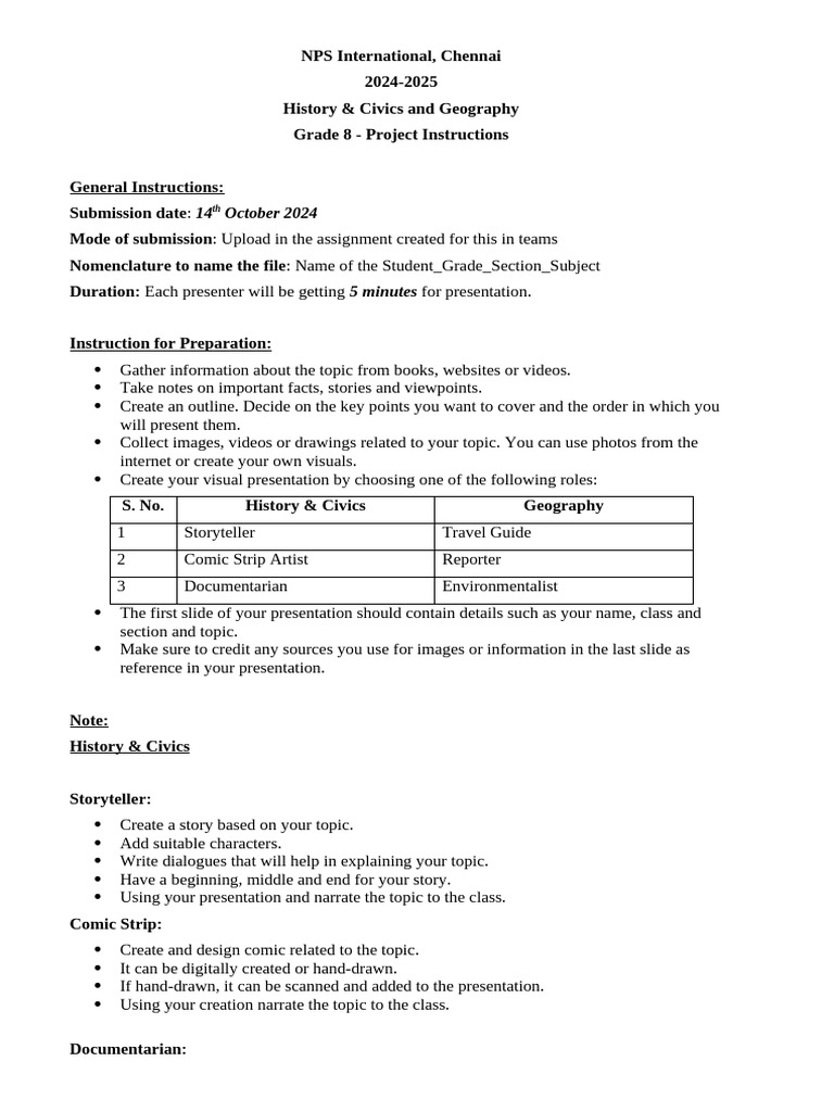 Grade 8 Project Guidelines: History & Geography | PDF