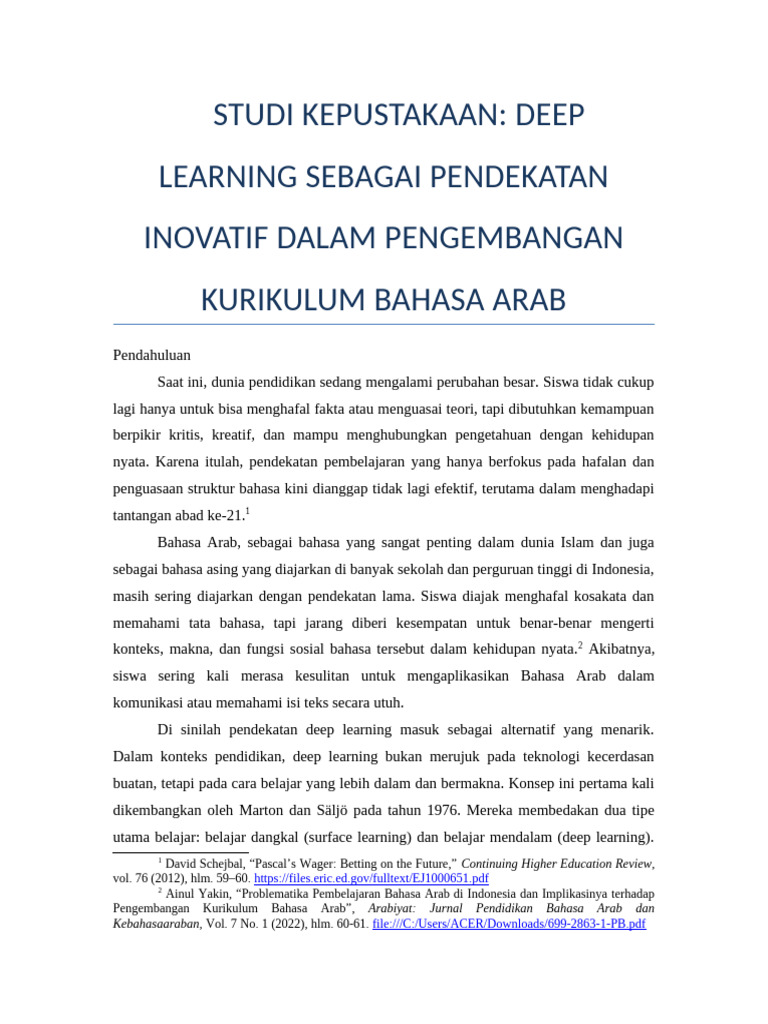 Inovasi Kurikulum Bahasa Arab: Deep Learning | PDF