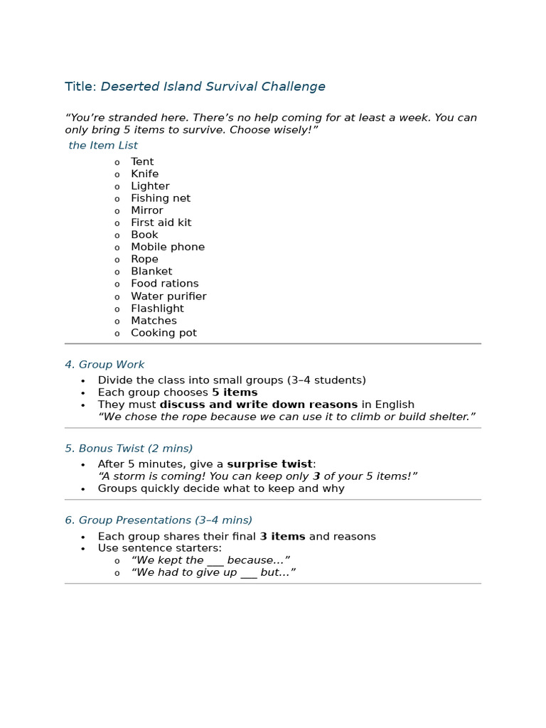 Island Challenge | PDF