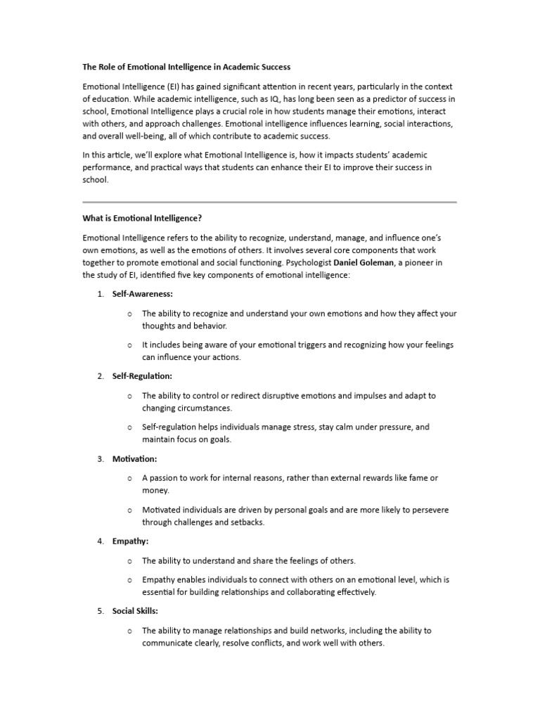 The Role of Emotional Intelligence in Academic Success | PDF ...