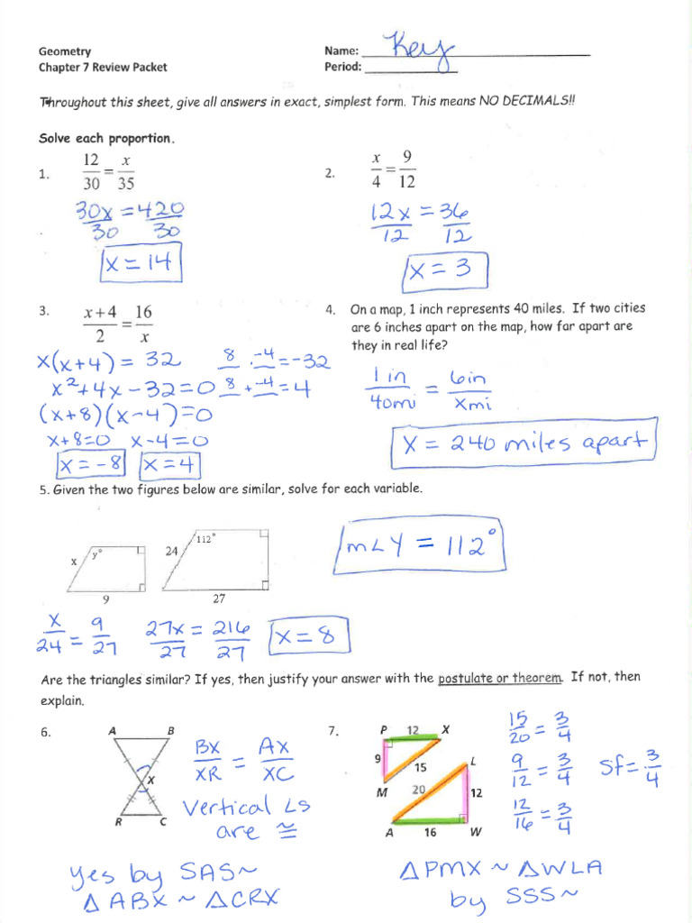 Chapter 7 Review Packet KEY | PDF
