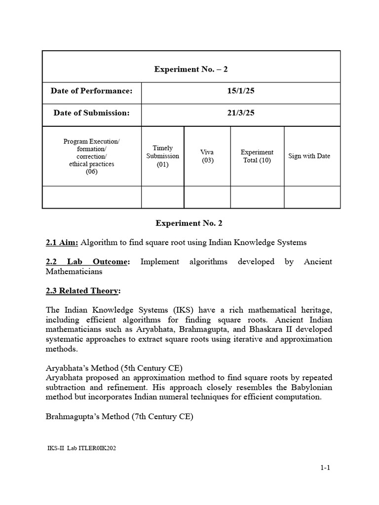 Indian Algorithms for Square Roots | PDF | Square Root | Mathematics