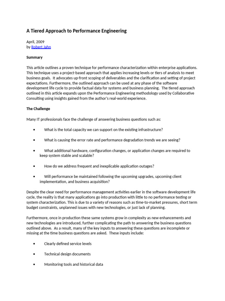 Tiered Performance Engineering Guide | PDF | Software Testing | System