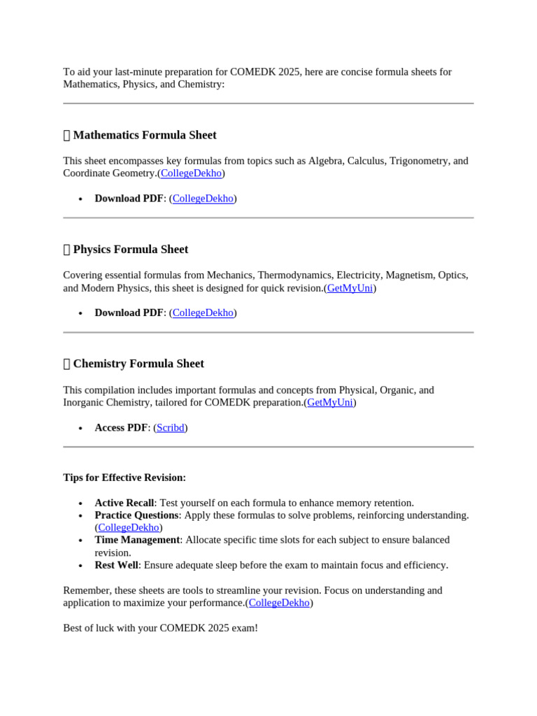 Formula Sheet | PDF