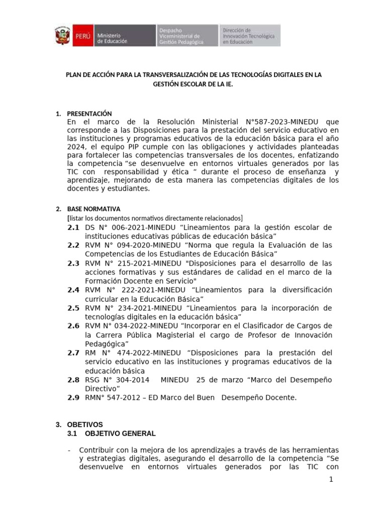 Plan de Acción para Integrar TIC en Educación | PDF | Educación ...