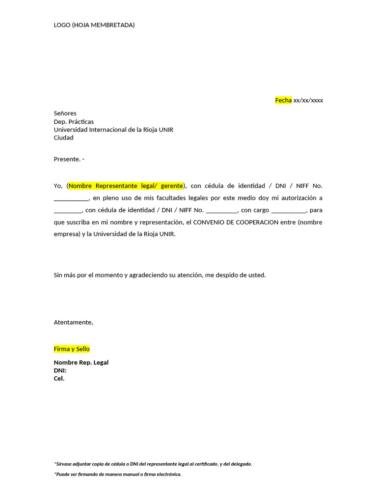 Carta de Delegación de Firma | PDF