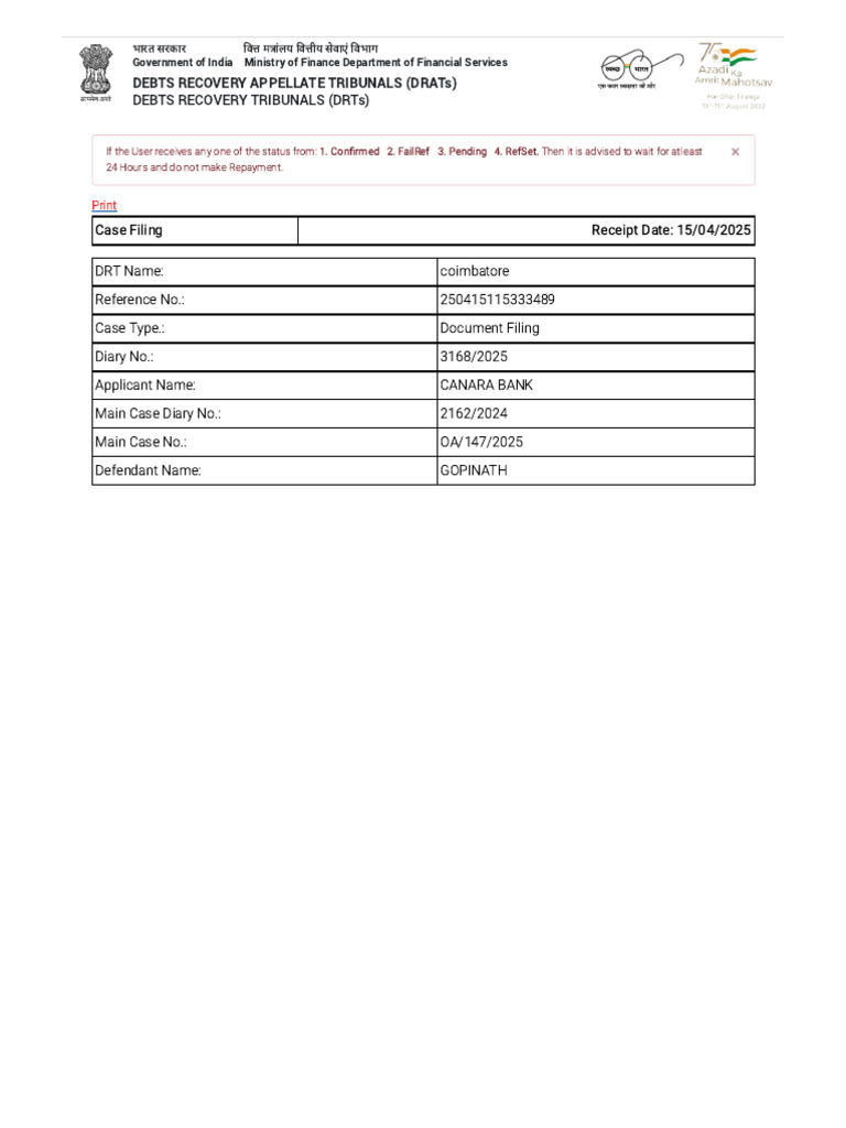 E-DRT Portal Case Filing Details | PDF