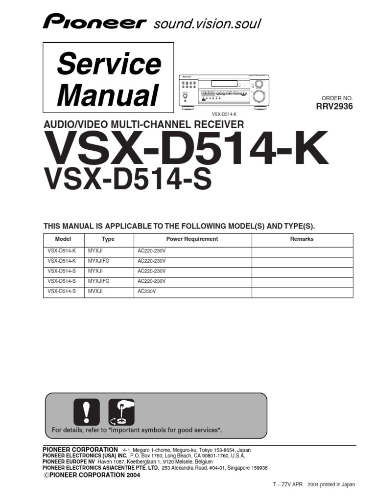 VSX-D514 Receiver Service Manual | PDF | Amplifier | Hertz