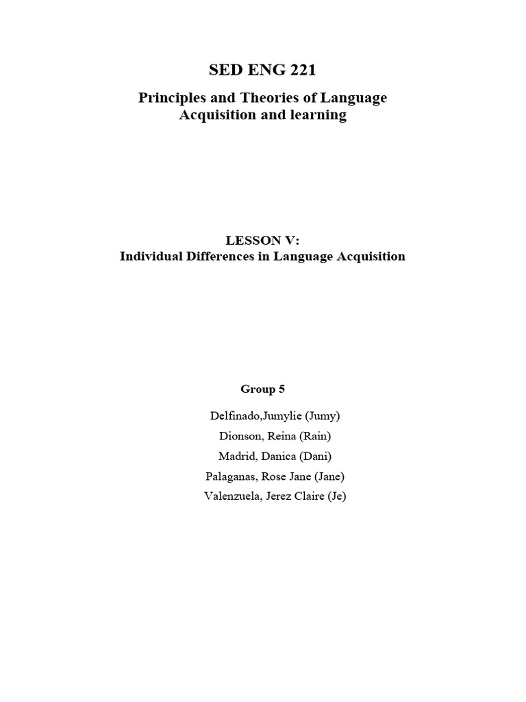 Individual Differences in Language Acquisition | PDF | Second Language ...
