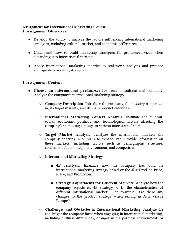 International Marketing Strategy Assignment | PDF | Marketing | Market ...