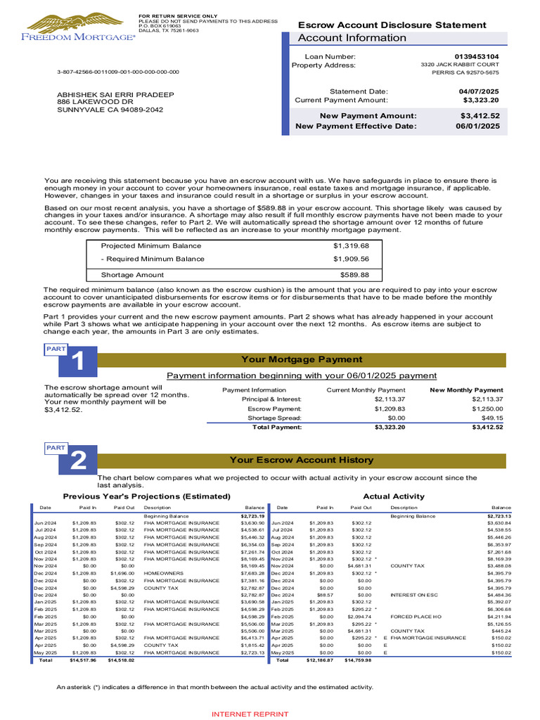 Escrow 20250505142511 | PDF | Mortgages | Federal Housing Administration