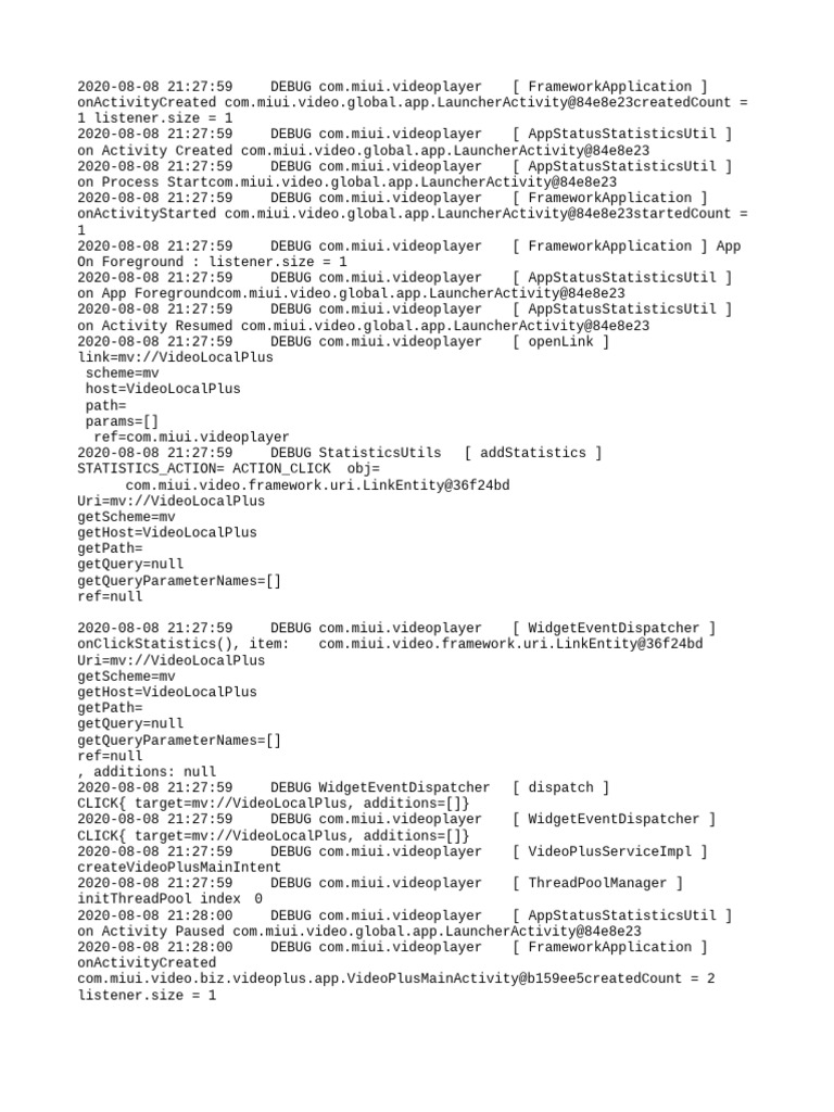 MIUI Video Player Debug Log Analysis | PDF | Computer File Formats ...