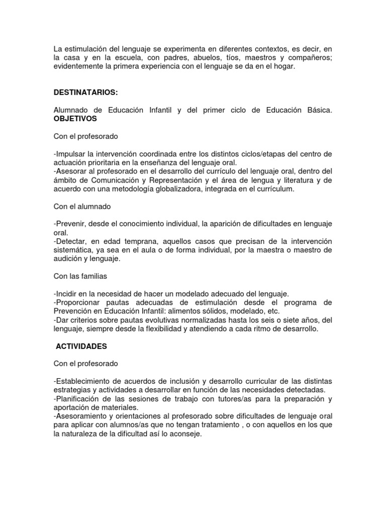 Estrategias para Estimular el Lenguaje Oral | PDF | Jardín de infancia ...