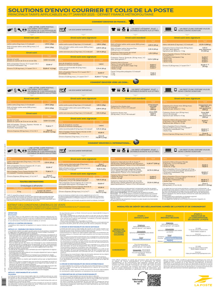 Tarifs d'envoi La Poste 2025 | PDF | Lettre recommandée | Service ...