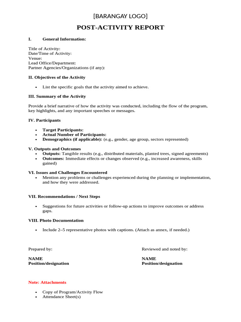 Post Activity Report Format | PDF