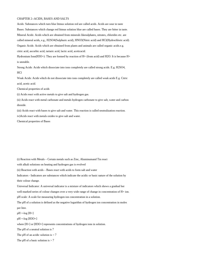 NOTES ON ACID BASES AND SALTS and Questions | PDF | Acid | Sodium Carbonate