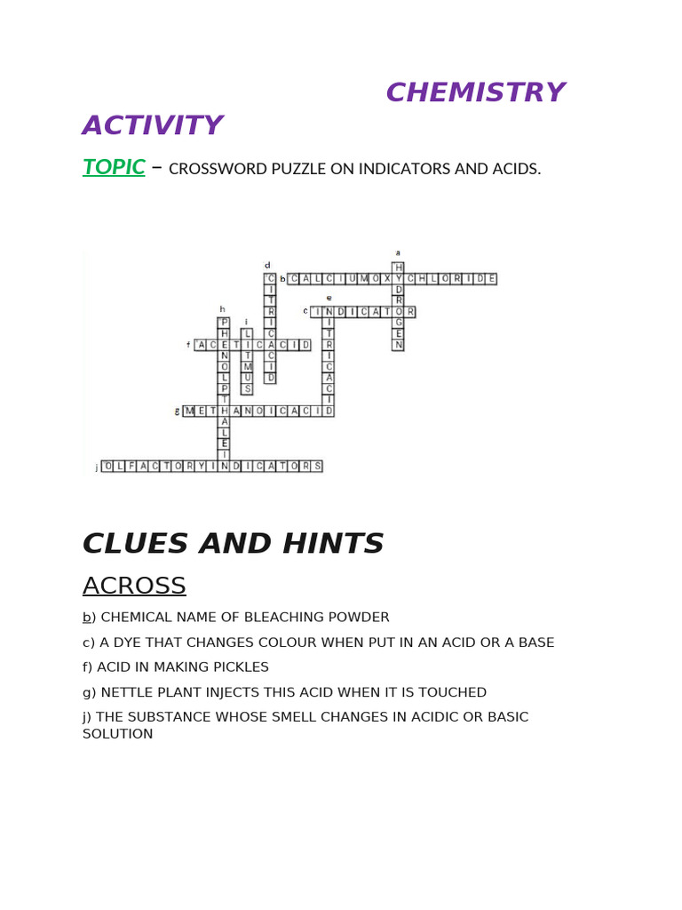 CHEMISTRY - ACTIVITY Cross Word Puzzle | PDF