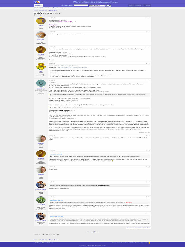 Am - Is - Are + To Be + Verb - WordReference Forums | PDF | Verb ...