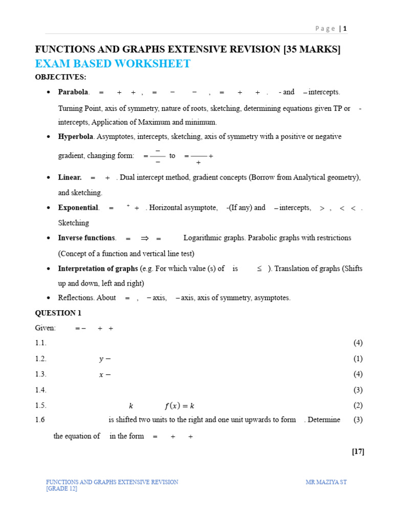 Grade 12 Functions and Graphs Revision | PDF | Asymptote | Cartesian ...