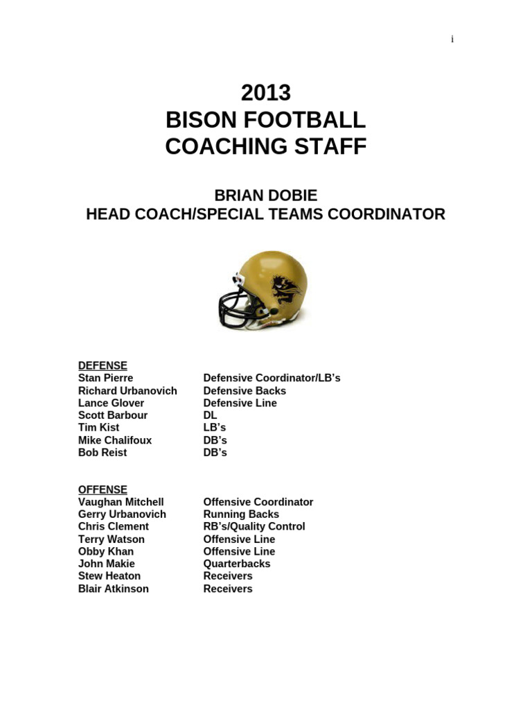 Bison Football Coaching Staff Overview | PDF | Team Sports | National ...
