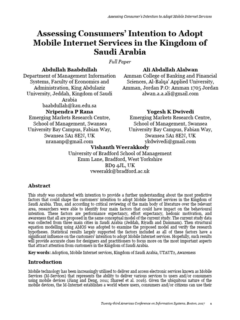 Assessing Consumers Intention To Adopt Mobile Internet Services | PDF ...