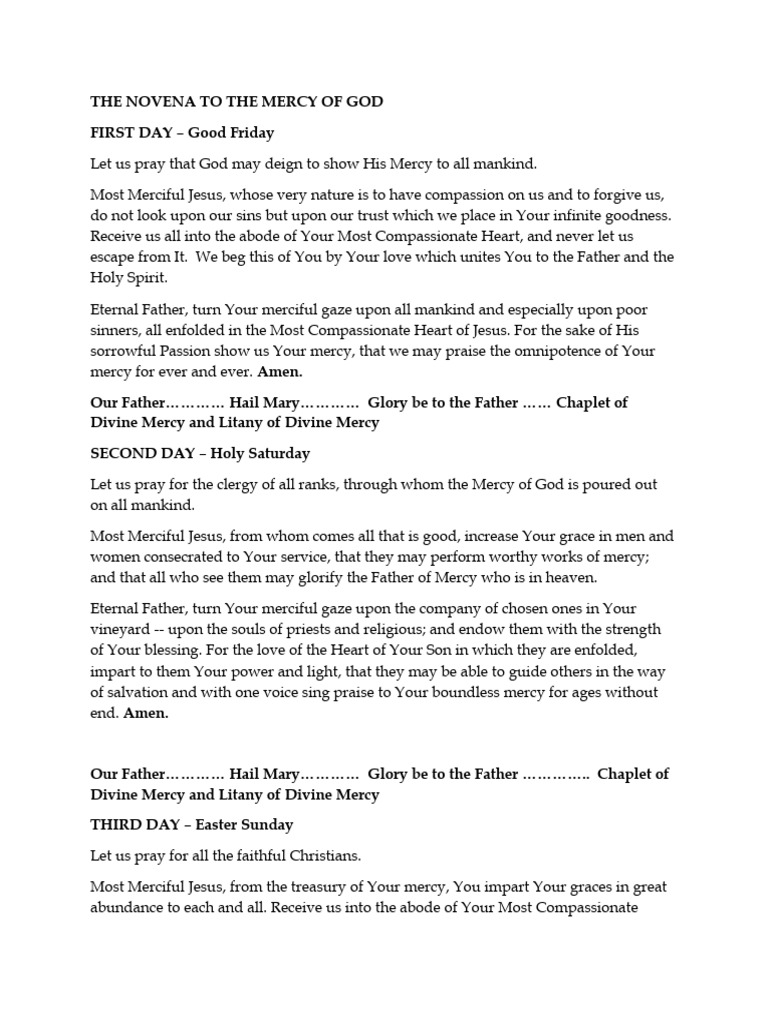 Novena Prayers for Divine Mercy | PDF | Mercy | Glory (Religion)