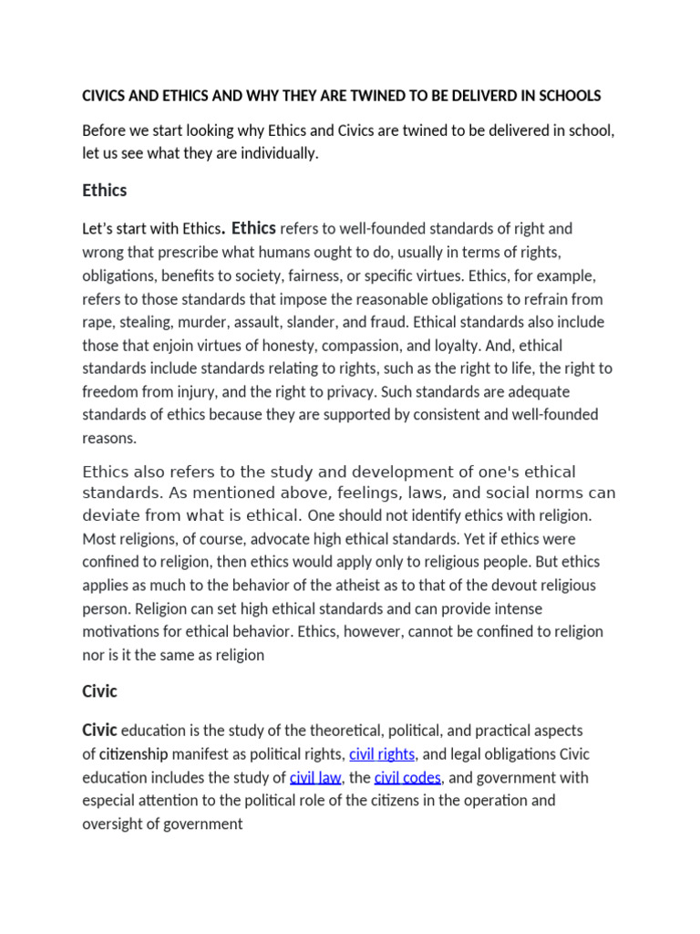Integrating Ethics and Civics in Education | PDF | Morality | Civic ...