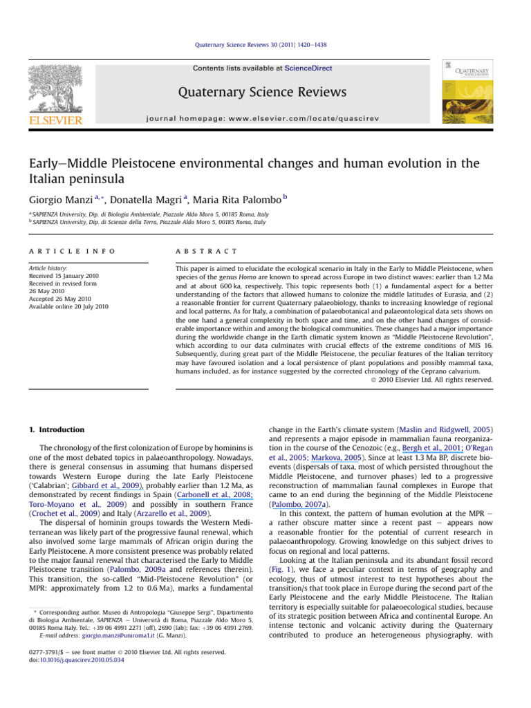 Early Middle Pleistocene Italy | PDF | Pleistocene | Earth Sciences