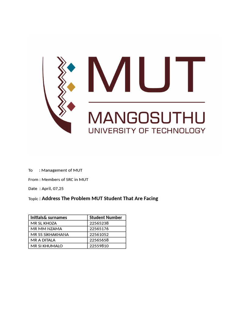 MUT Student Issues and Urgent Solutions | PDF