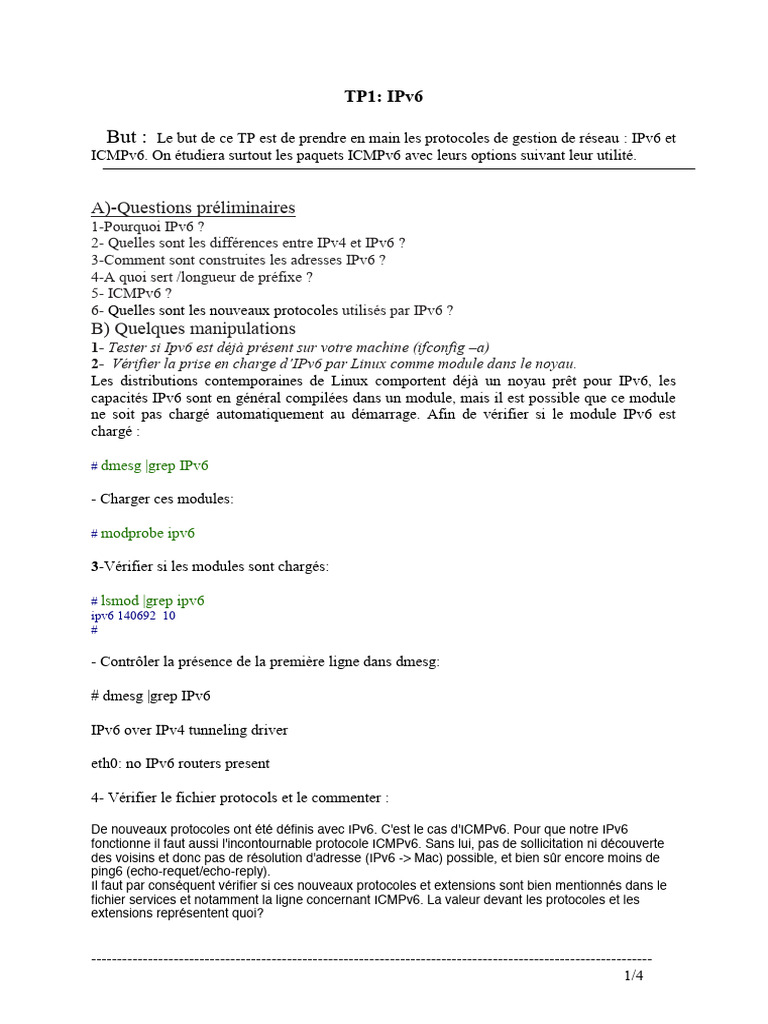 Introduction à IPv6 et ICMPv6 | PDF | I Pv6 | Adresse IP