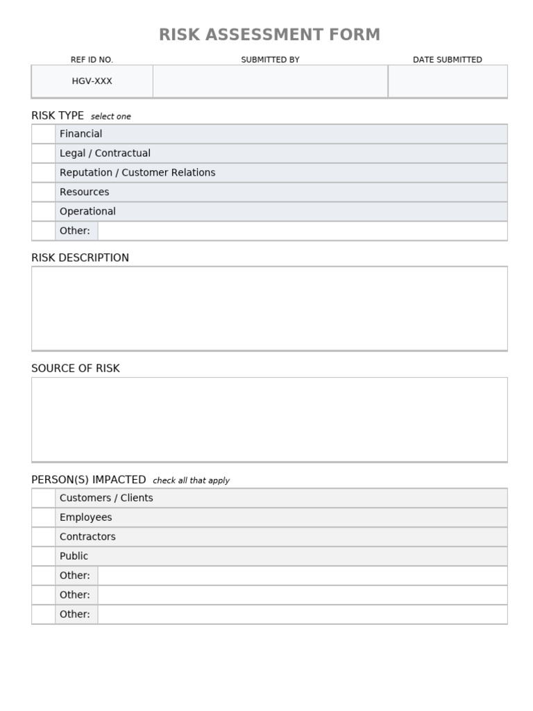 Risk Assessment Form-Template | PDF | Risk | Probability
