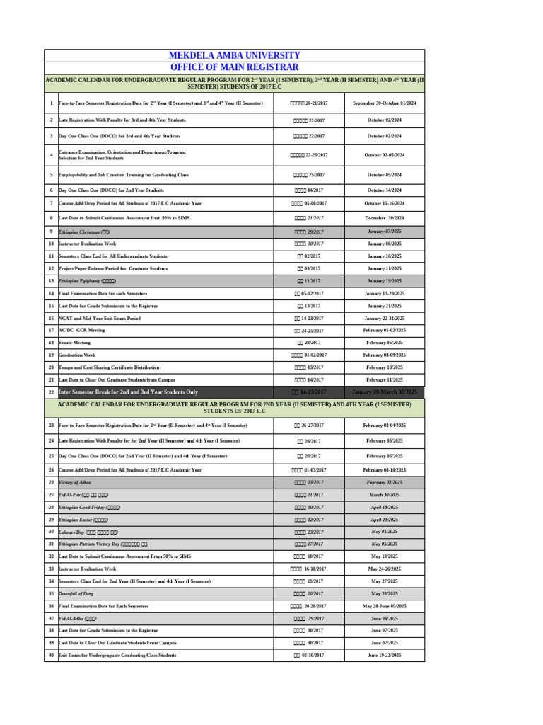 Academic Calendar 24 - 25 | PDF | Academic Term | Academia