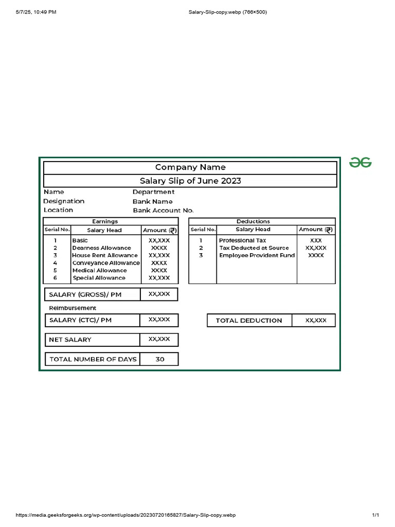 Salary Slip Example Image | PDF