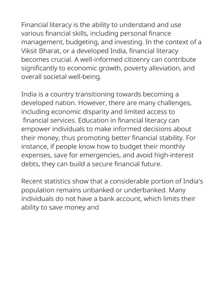 Financial Literacy for Viksit Bharat | PDF | Literacy | Entrepreneurship