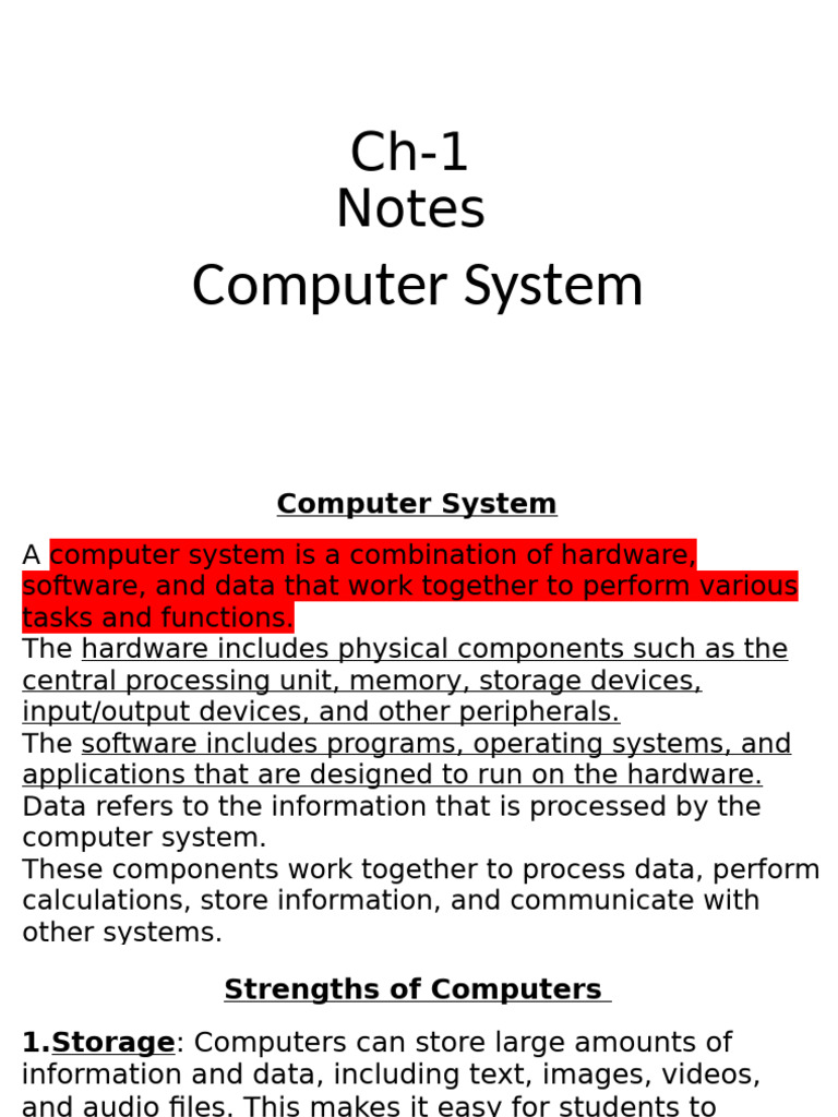 Ch-1notes and Q-Ans | PDF | Computer Data Storage | Central Processing Unit