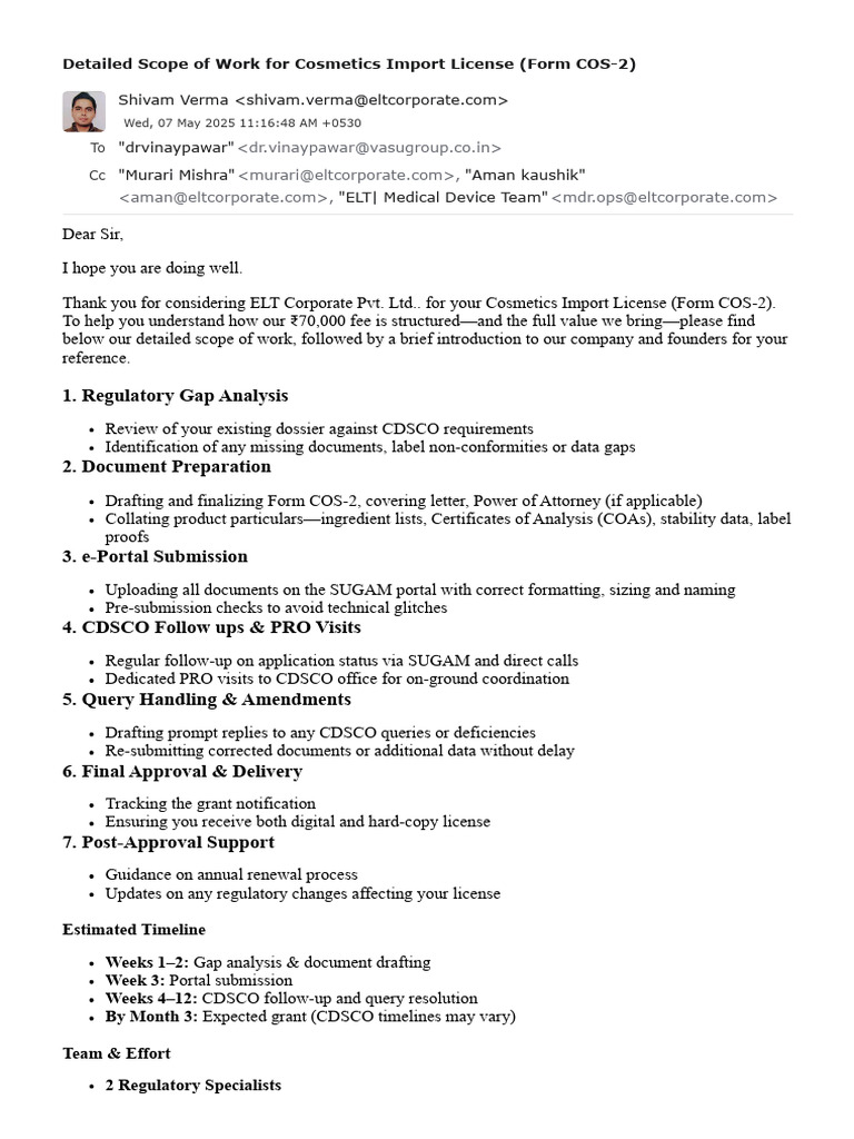 Detailed Scope of Work For Cosmetics Import License (Form COS-2) | PDF ...