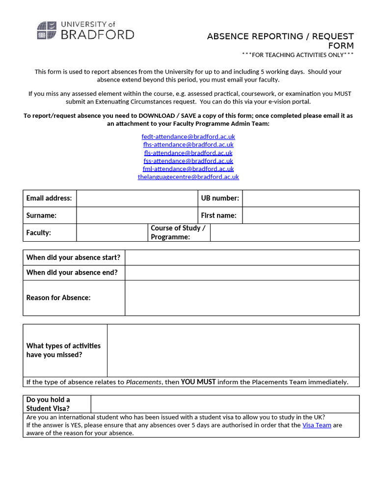 Absence Request Form for Students | PDF