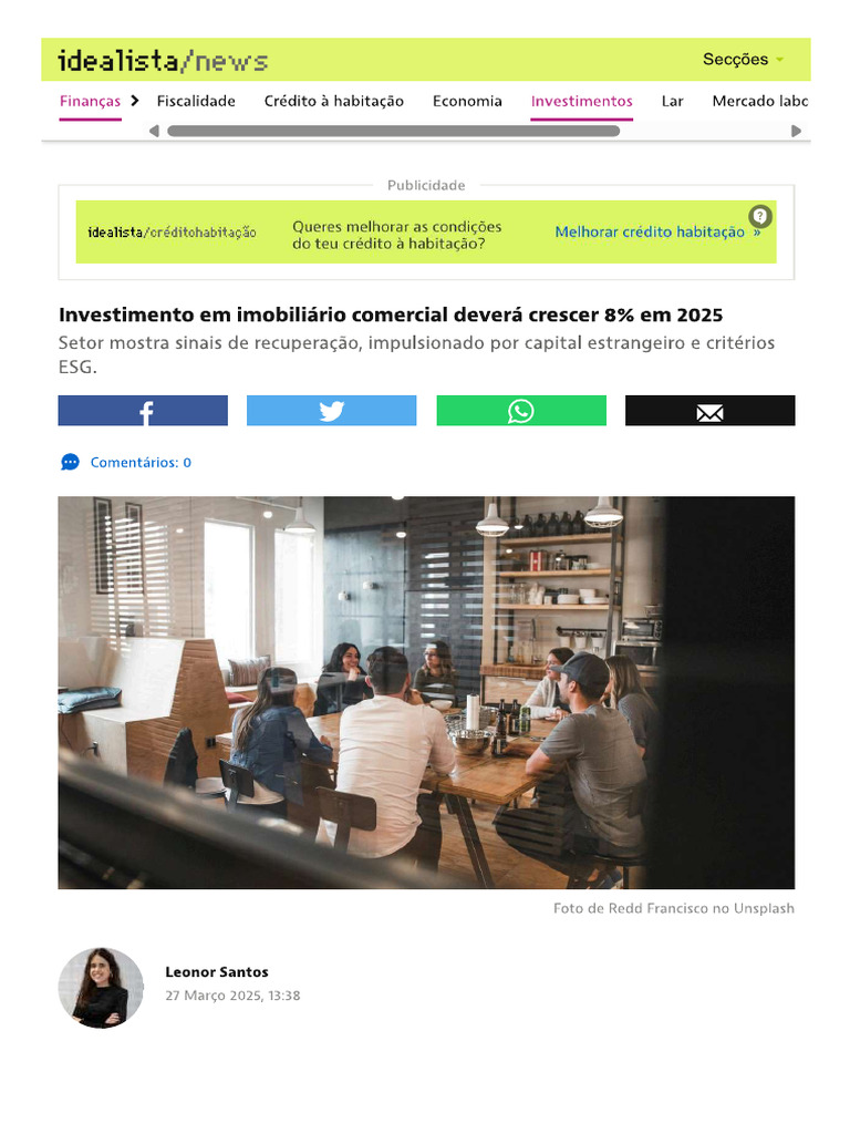2025 - Investimento em Imobiliário Comercial Deverá Crescer 8 em 2025 | PDF
