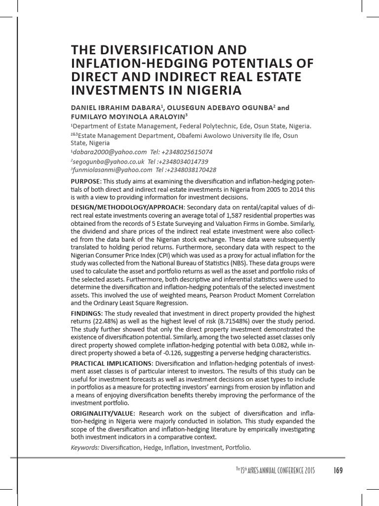 The Inflation Hedging and Diversification Potentials of Direct and ...