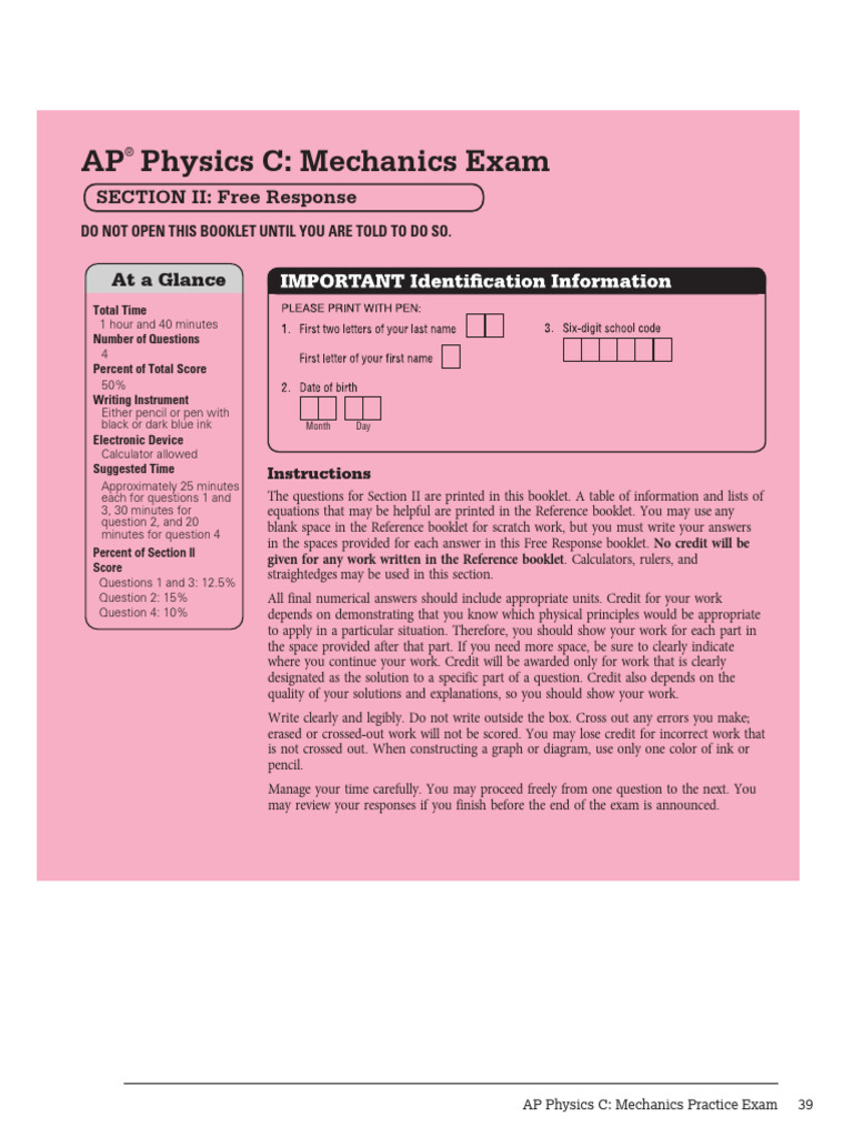 AP Physics C Mechanics Practice Exam | PDF | Force | Momentum