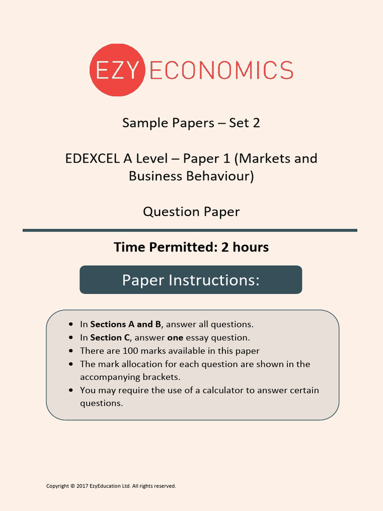 EDEXCEL A Level Sample Paper 1 | PDF | Elasticity (Economics) | Price ...
