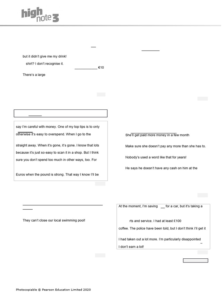 HighNote3 Unit Language Test Unit08 GroupB | PDF | Money
