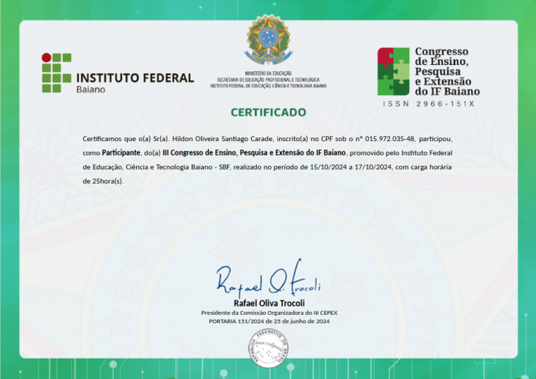Certificado de Participação no III CEPEX | PDF