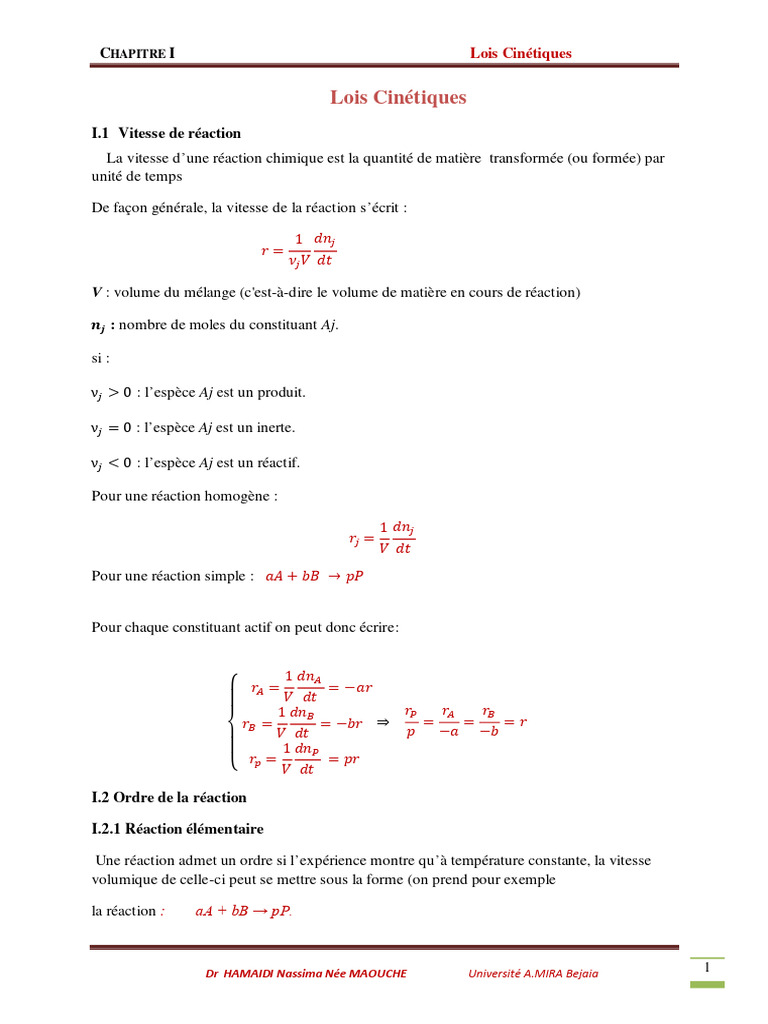 Lois Cinétiques des Réactions Chimiques | PDF | Cinétique chimique ...